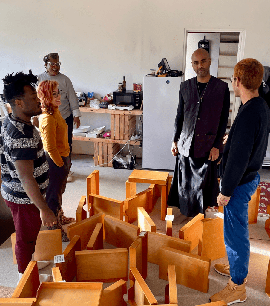 artists talking in a circle From the workshop. Photo: HAUT