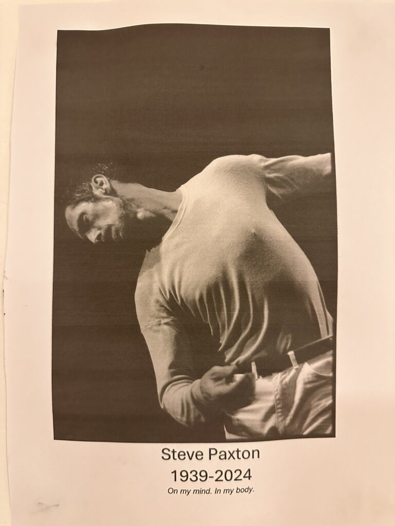 A picture Dorte Bjerre Jensen took of a poster on the wall at the in-memory-of-Steve-Paxton jam in Oslo 2024.